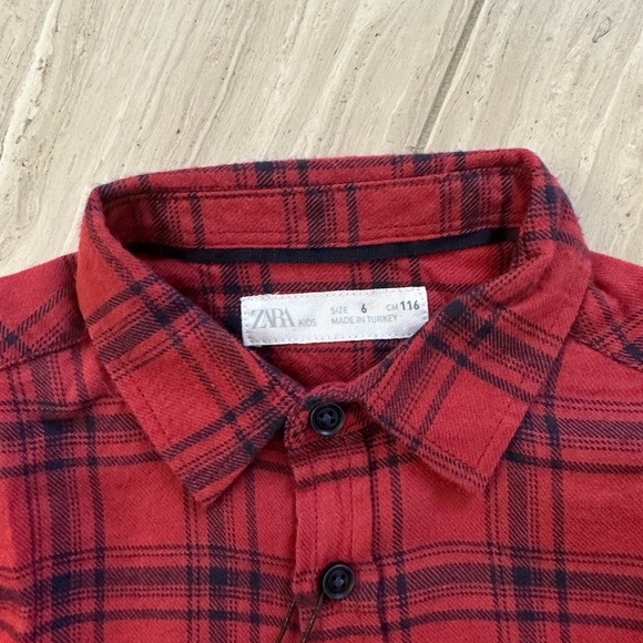 Zara red plaid button down shirt, size 6 - Picture 5 of 5